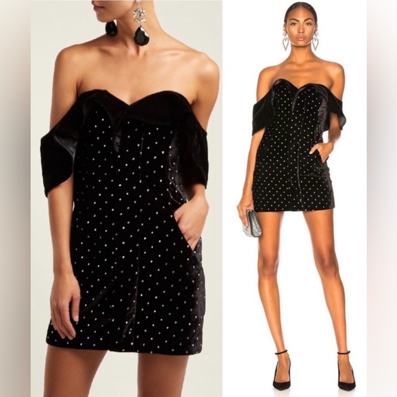 SELF-PORTRAIT Off-The-Shoulder Velvet Mini Dress - Picture 3 of 8